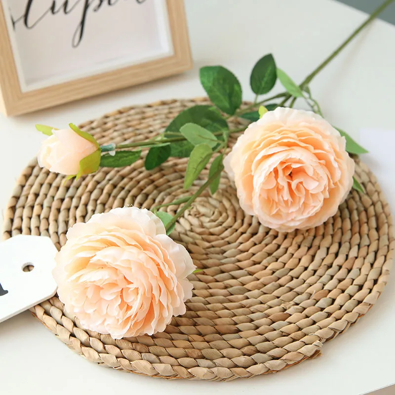 Three-leaf champagne 1 шт., искусственные пионы, букет, свадебные цветы, вечерние, для офиса, дома - Цвет: Three-leaf champagne