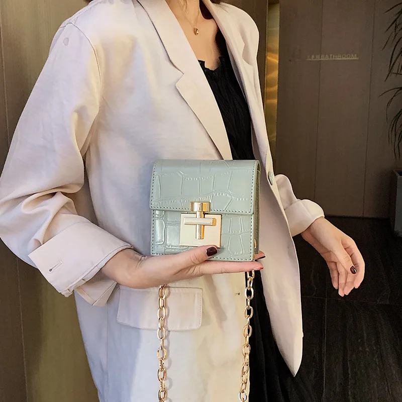 Crocodile Pattern MINI Crossbody Bags For Women Lock Messenger Shoulder Bag Lady Phone Handbags and Purses Stone Pattern
