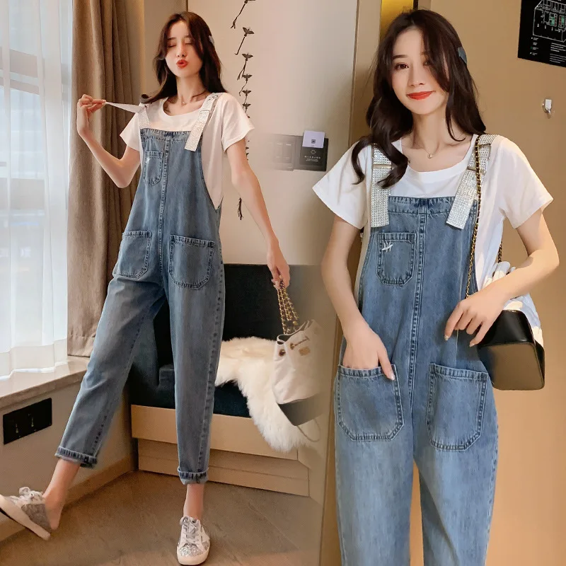 

2020 Maternity Clothes Suspender Pants Spring And Summer-Cowboy Suspender Pants Set Nursing-Two-Piece Set