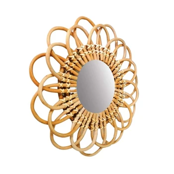 

40cm Wall Mirror Rattan Space-Saving Beautiful Decorative Hanging Round Mirror for Living Room Bathroom Makeup Mirror
