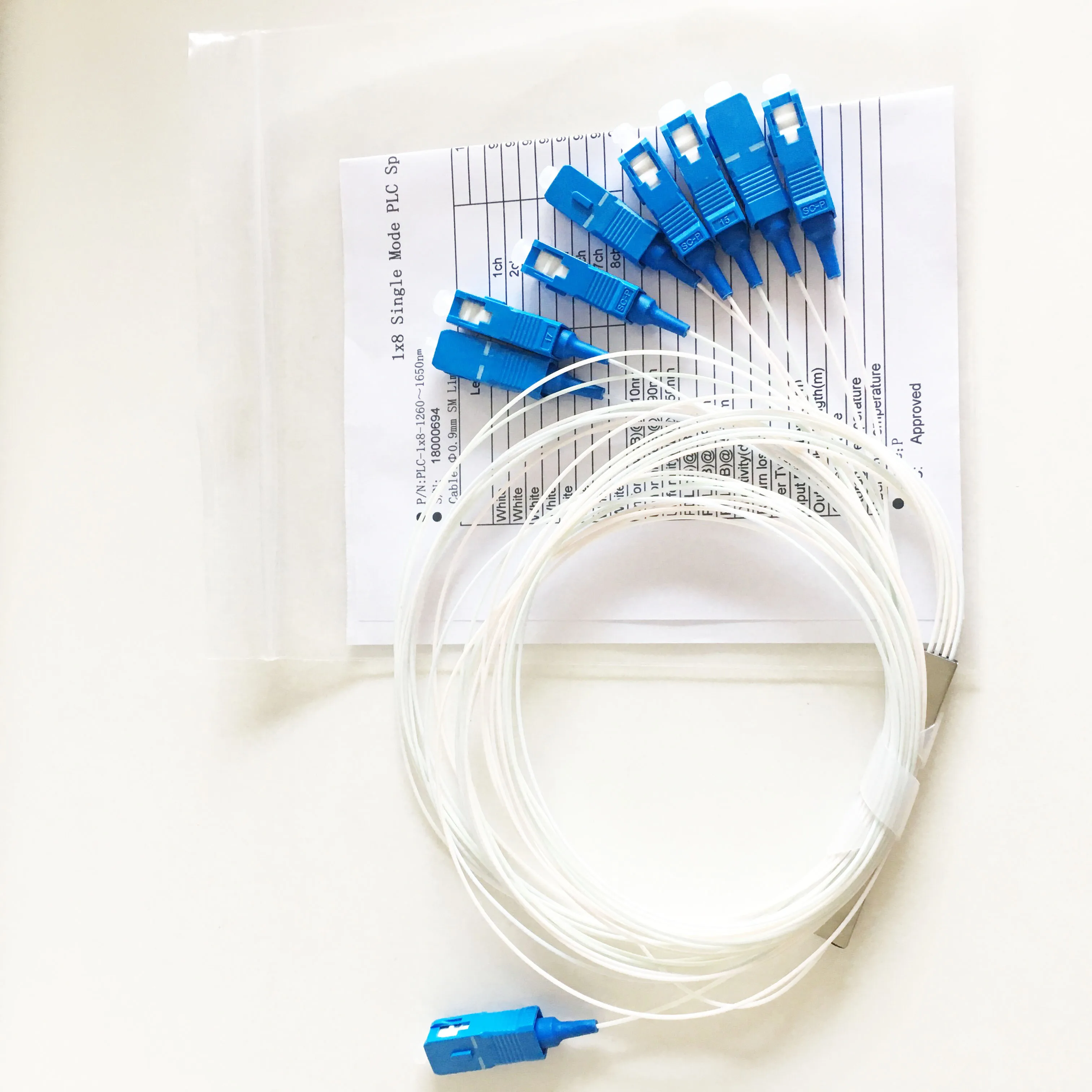 50 шт. G657A 0,9 мм волоконно-оптический 1x8 PLC сплиттер с SC UPC разъем