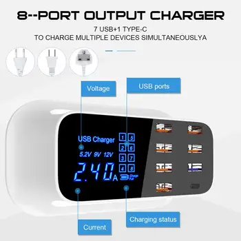 

Erilles 8 Port USB Charger HUB Quick Charge 3.0 LED Display Multi USB Charging Station Mobile Phone Desktop Wall Home With Plug