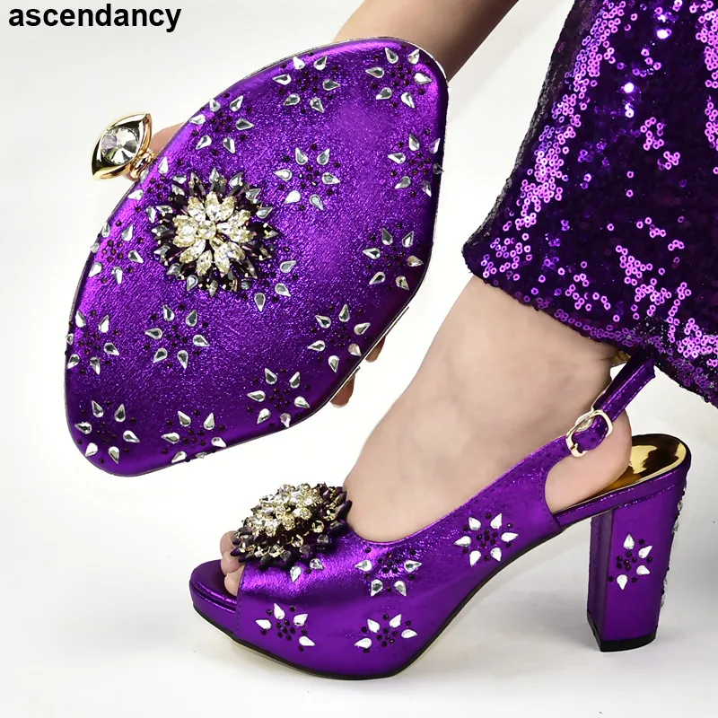

Latest Design Matching Shoe and Bag Set Decorated with Rhinestone African Shoe and Bag Set for Party In Women Elegant Summer