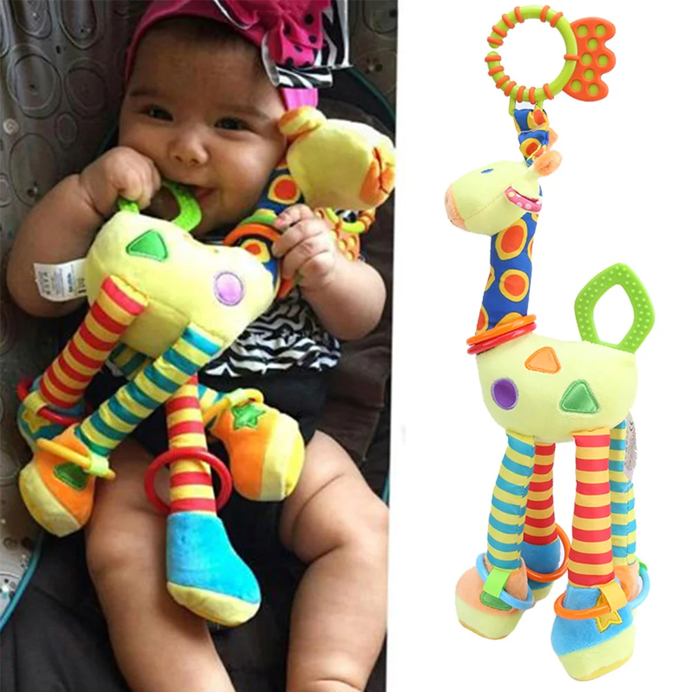 

Stuffed & Plush Animals Giraffe toys lathe pendant short Plush doll Animals Music/Sound infants 0-2 years old baby hand bell toy