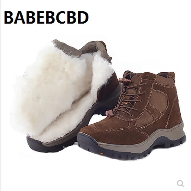 

-20c Snow boots men's fur integrated high for winter warmth waterproof outdoor ankle boots leather wool cotton shoes
