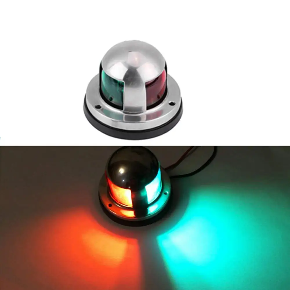 ONE Pair 12V Polished Stainless Steel LED Bow Navigation Lights Red /& Green