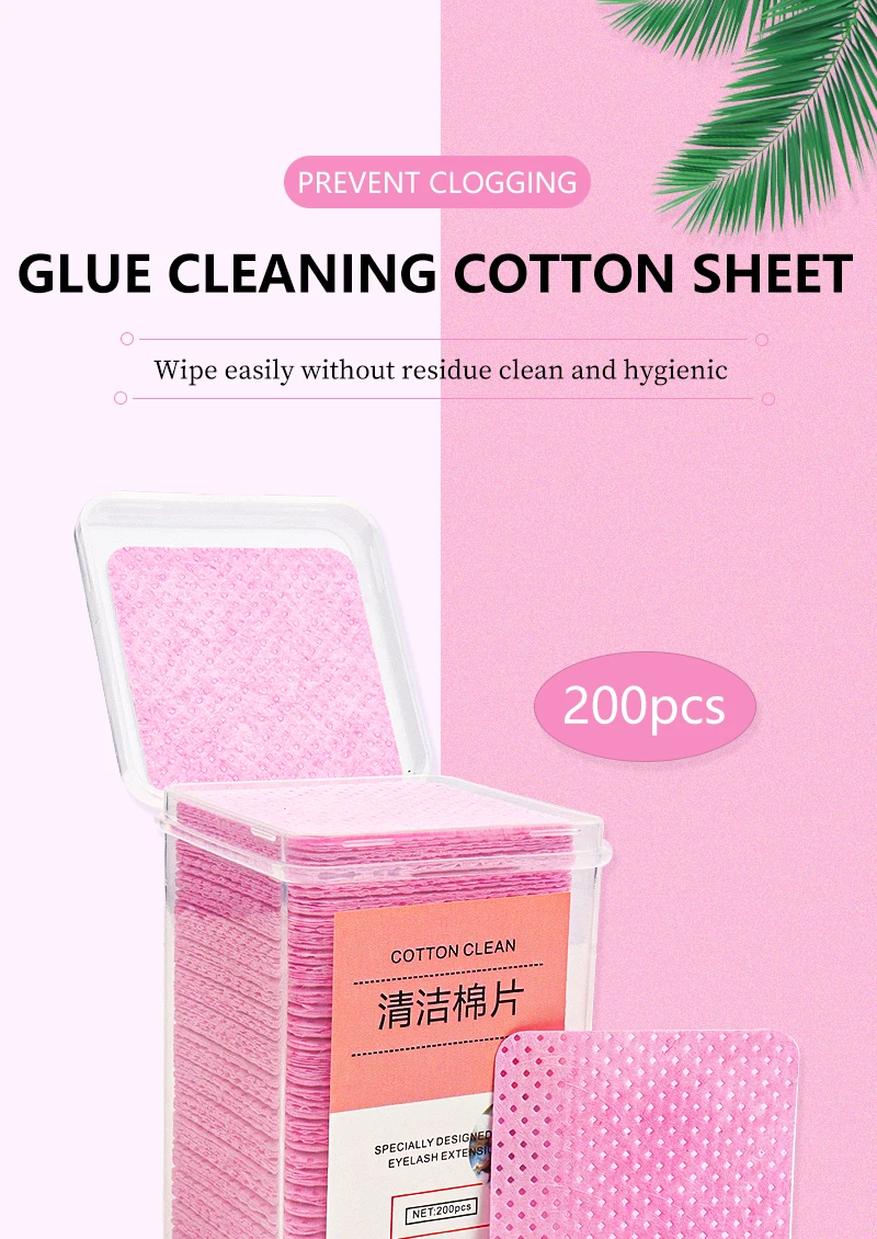 200 Pcs Lint Free Paper Cotton Wipes Eyelash Glue Remover Wipes Cleansing Cotton Sheet Nails Art Polish Makeup Clean Pads Tools