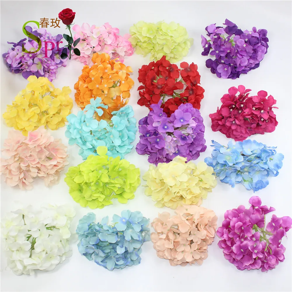 

SPR 50pcs/lot Artificial Hydrangea Flower Heads Plastics Flowers Hydrangeas for Wedding Party Centerpieces Floral Decoration