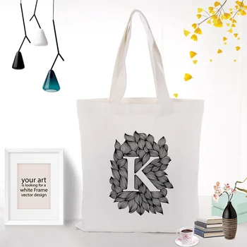 

Letter Print Canvas Tote Bag Text DIY Custom Print Logo Eco Reusable Handbag Daily Use Art Alphabet Shopping Bag