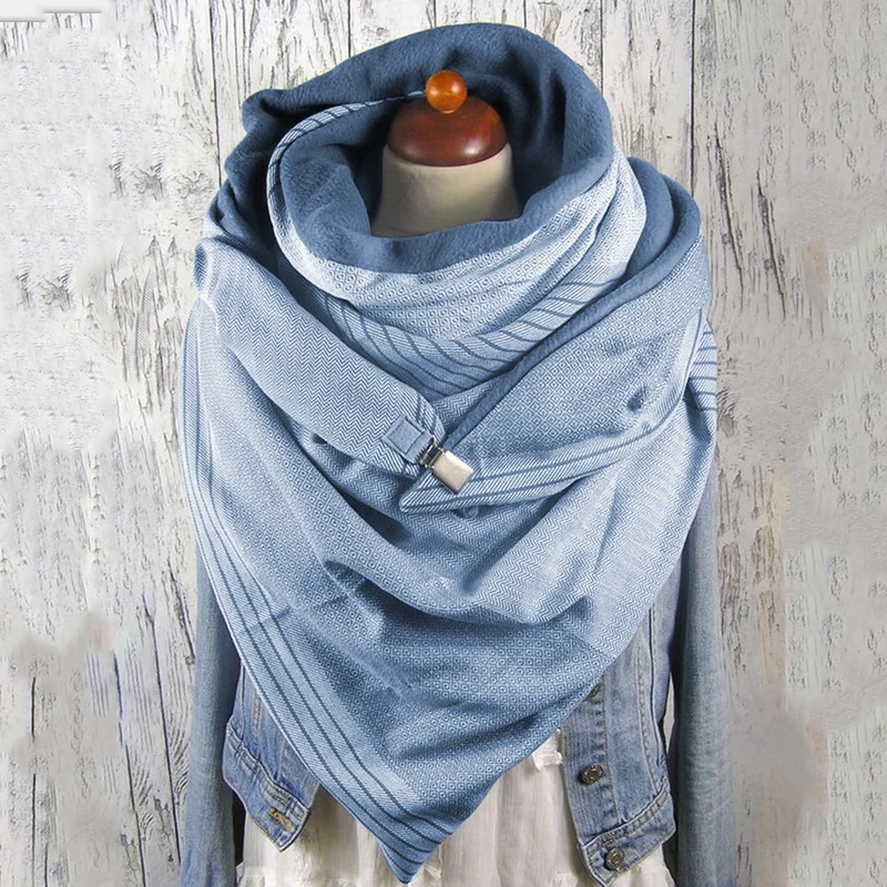 

Retro Printed Triangle Scarf For Women Winter Thicken Warm Button Scarf Casual Large Size Soft Designer Scarves Shawls
