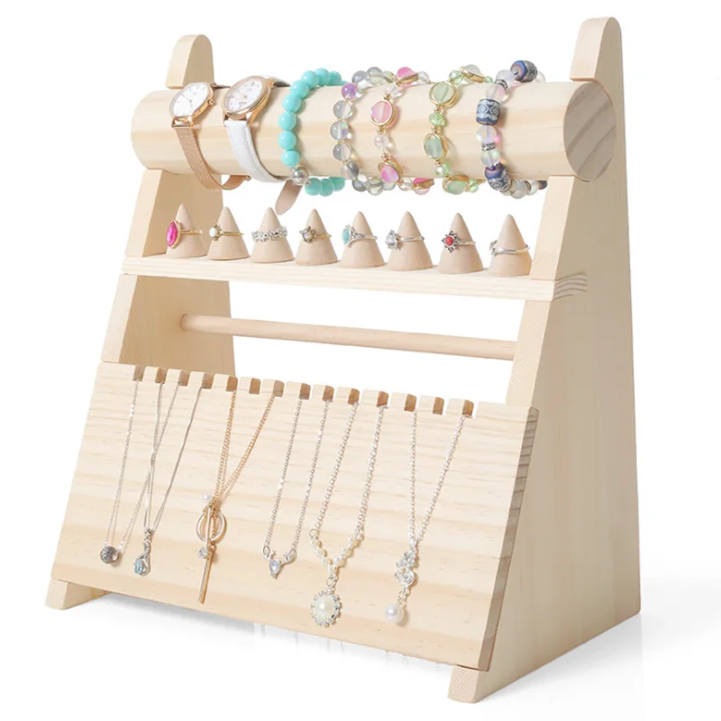 New Arrival Creative Solid Wood Tripod Jewelry Stand Necklace Bracelet Ring Storage Rack Jewelry Display Stand Decoration Props 50% new arrival 2 tier rotary jewelry stand rack earrings necklace ring display organizer holder