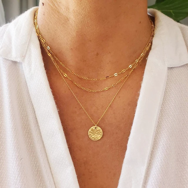 Gold circle charm necklace Clearance