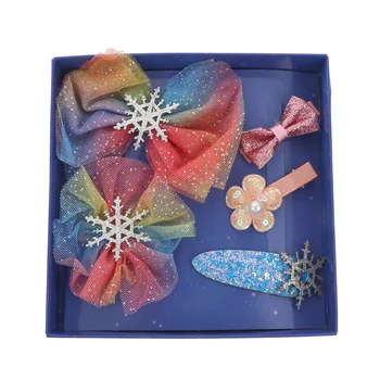 

5 pcs Bowknot Headpieces Decorative Colorful Snowflake Barrettes Alligator Clips Hair Bow for Kids Girls