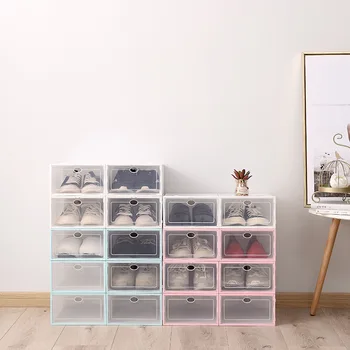 

Shoe-rack Flip Shoes Boxes Drawer Tyle Shoe Box Drawer Case Plastic Shoe Boxes Stackable Box Storage Storage Organizer 6PCS/Se