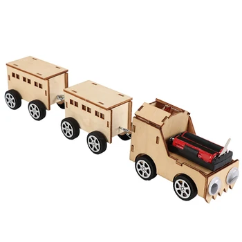 

Creative Wooden 3 Sections Small Train Diy Puzzle Electric Toy Simple Physical Science Experiment Toy Vehicles For Children Kids