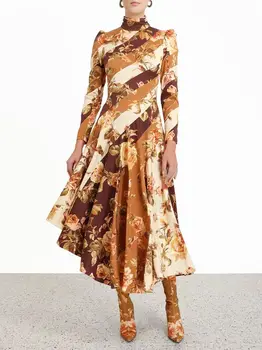

Autumn 2019 Dress Sexy Celebrity Ptint Full O Neck Women Patchwork Vintage Fashion Night Club Loose Party Dresses Wholeslae