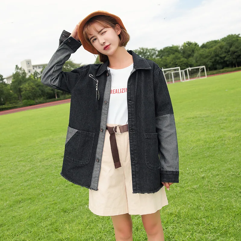 

2019 Spring And Autumn Denim Jacket Joint Large Pocket Lettered Couples Jeans Coat