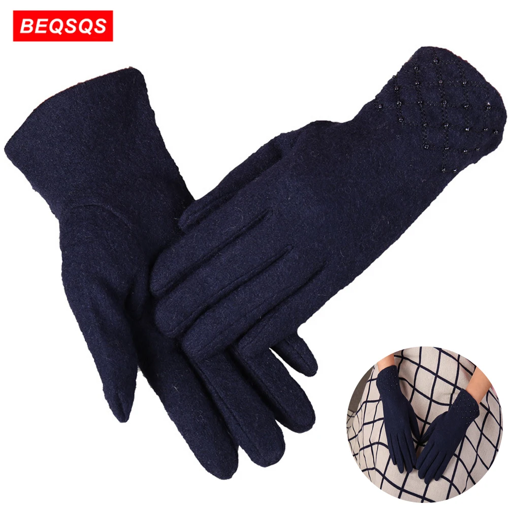 

BEQSQS Winter Gloves Fashion Wool Cashmere Outdoor Sport Warm Female Gloves Women Winter Warm Gloves Touch Screen Driving Gloves
