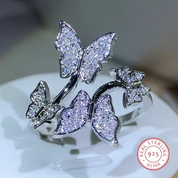 Anello con fiocco elegante in argento sterling 925 Anello ridimensionabile colorato Anello con zircone intarsiato Anello di fidanzamento per matrimonio con gioielli di moda