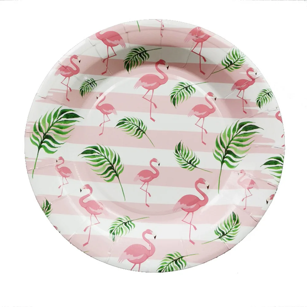 10pcs Hawaii Summer Party Tableware Flamingo Birthday Disposable Paper Plates for Baby Shower Birthday Party Decorations Kids - Цвет: 1