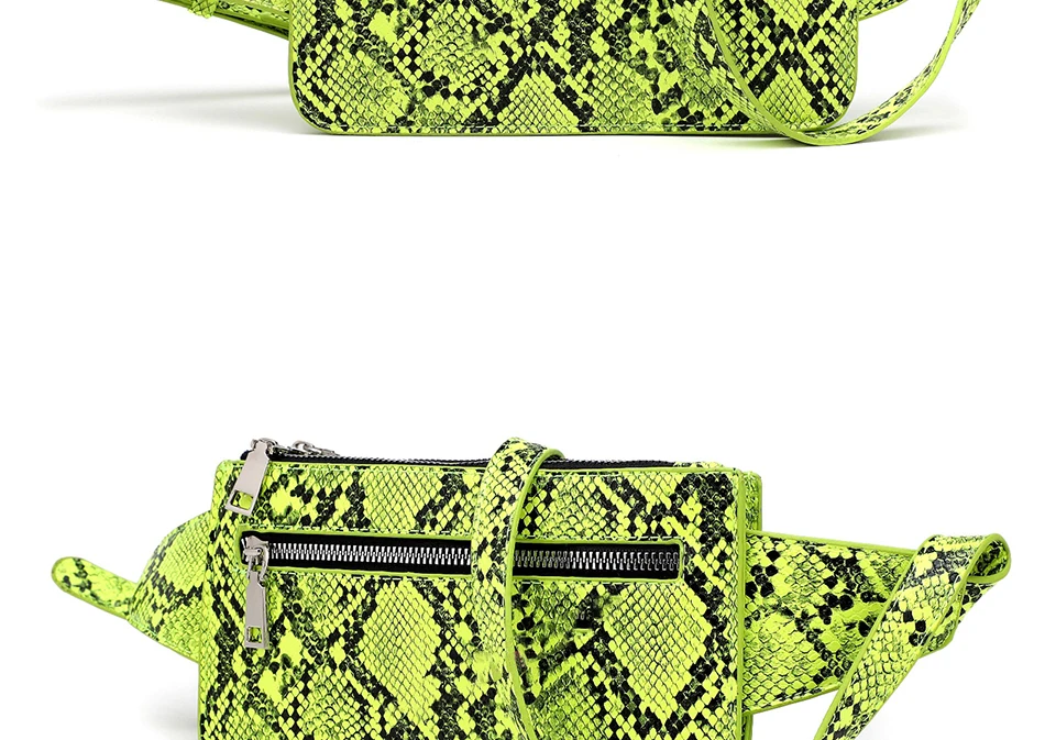 Женские сумки на пояс неоновые зеленые розовые женские повседневные сумки через плечо змеиная кожа сумки через плечо ПУ кожаный чехол для телефона