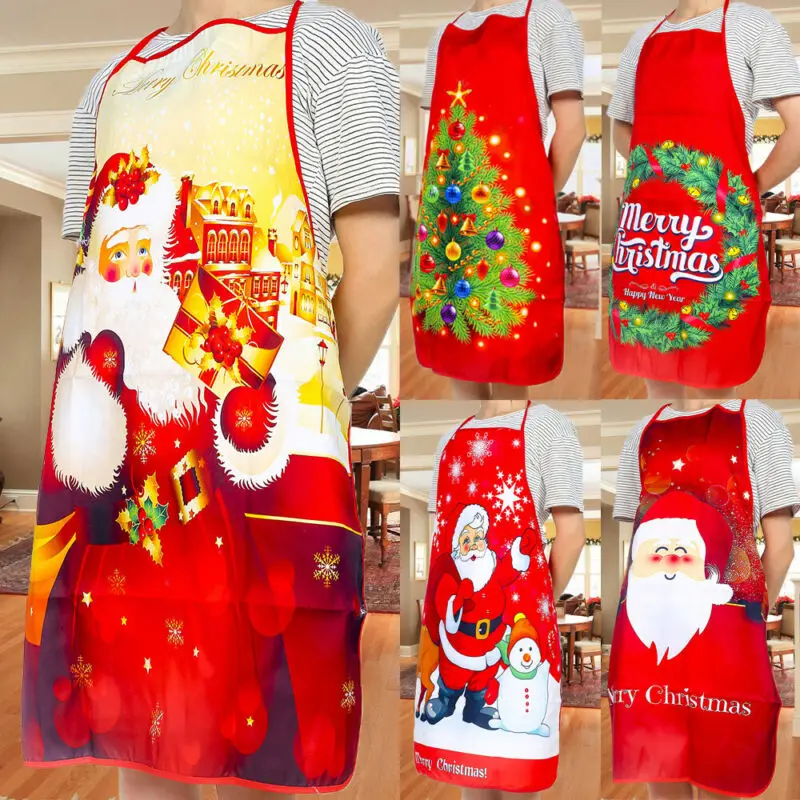 Christmas Santa Claus Sexy Aprons Funny Women Men Xmas Big Pocket Kitchen Baking Cooking Apron