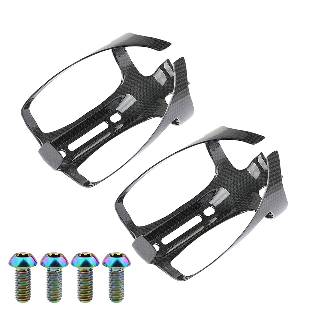Glossy-Rainbow bolt Wanyifa углеродное волокно велосипед 3 к бутылка для воды клетка MTB дорожный держатель для бутылки велосипедный 2шт+ титановый болт M5x 12 мм звездообразный ключ 4 шт - Цвет: Glossy-Rainbow bolt