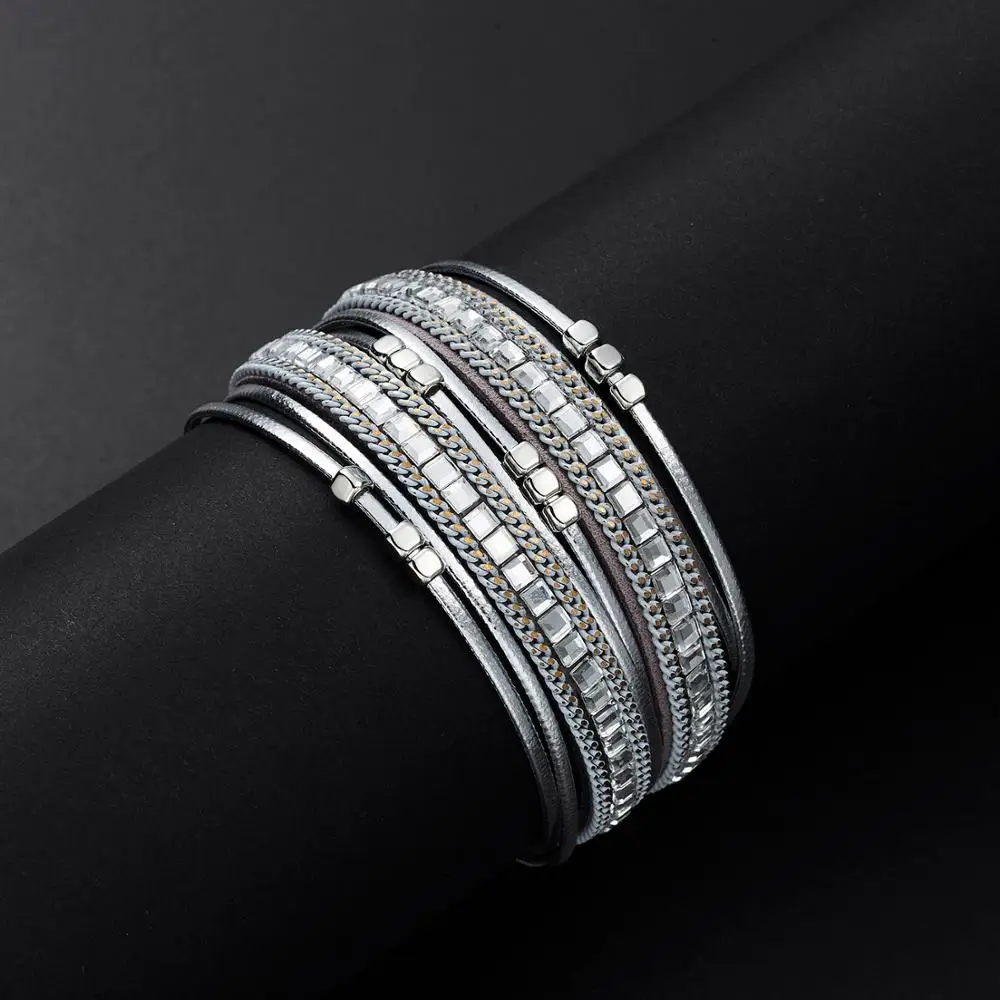 Bohemia Leather Bracelets For Women Fashion Bracelets& Bangles Elegant Multilayer Wide Wrap Bracelet Jewelry