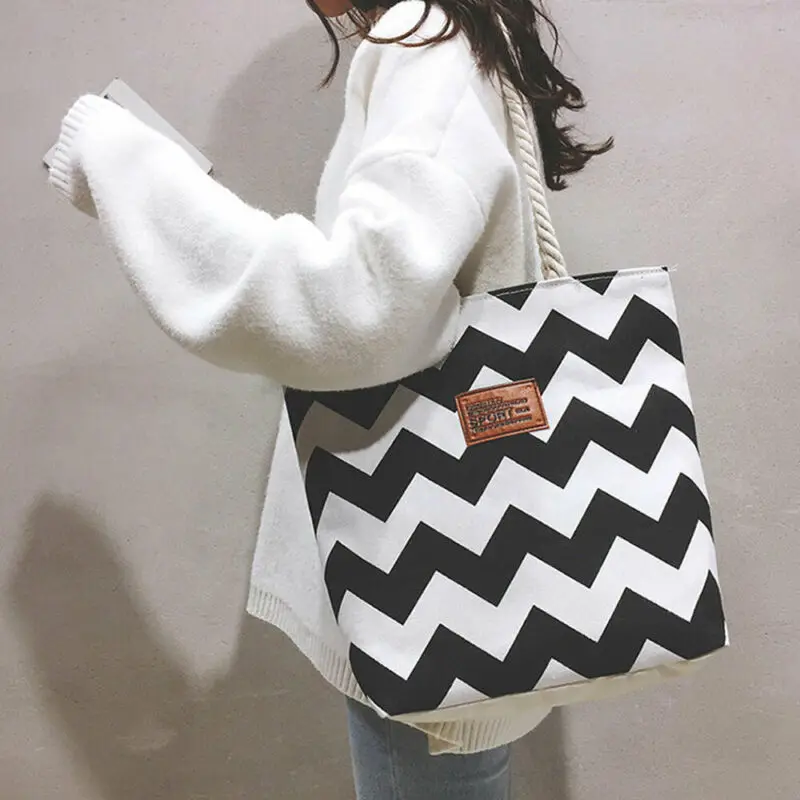 Сумки через плечо для женщин, Повседневная Холщовая Сумка на плечо, модная женская сумка в полоску, Большая вместительная сумка-мессенджер