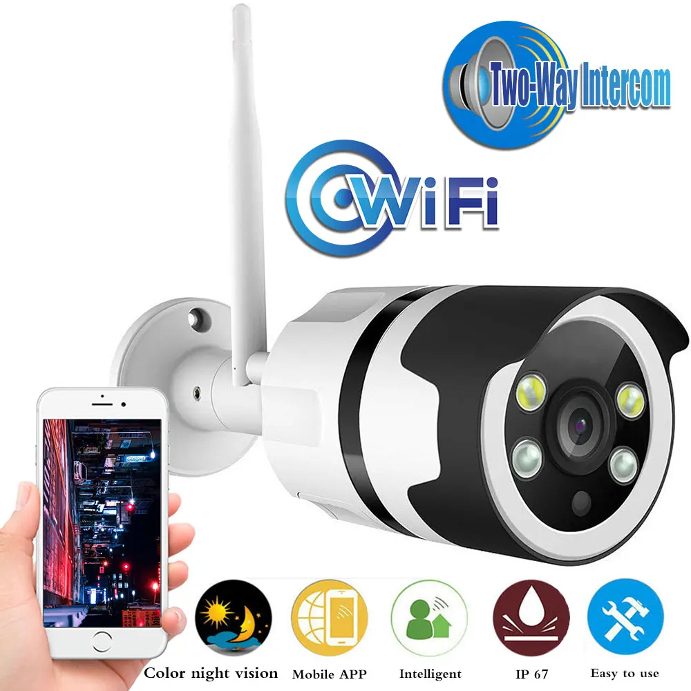 1080P 720P IP camera Wifi Waterproof Camera Metal Two Way Audio Color Night Vision Outdoor With SD Card Slot Max 64G | Безопасность и