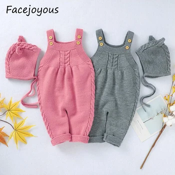 

Baby Romper Autumn Winter Newborn Baby Solid Sleeveless Knitted Jumpsuit With Hat Outfit Boy Girl Infant Keep Warm Clothes Set