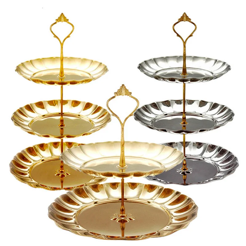 

1Pc Stainless Steel Cake Stand 2 / 3 Tier Candy Fruits Party Cakecups Cakes Desserts Plate Stands for Wedding baking accessories