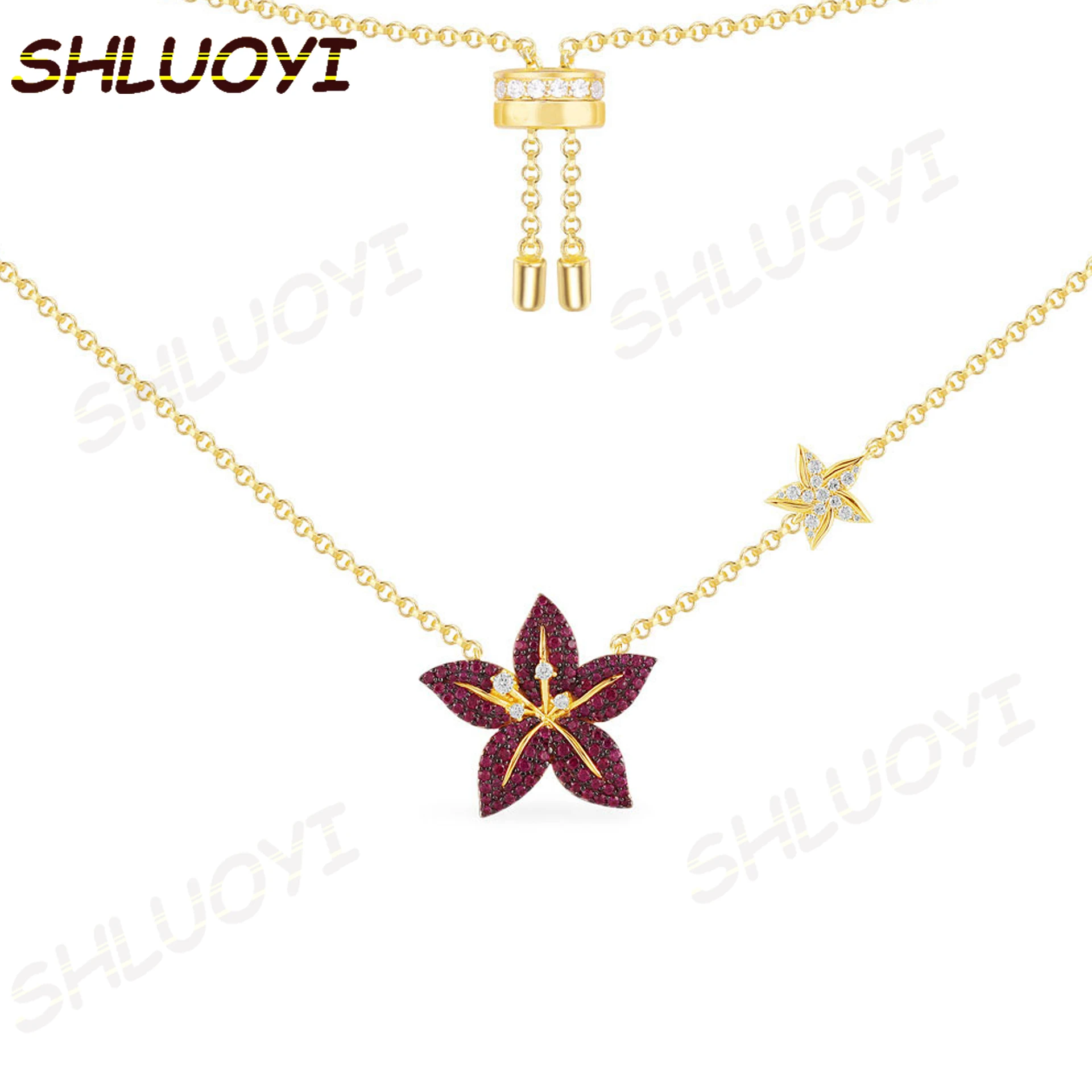 

S925 Sterling Silver Jewelry 1:1 Copy,Collection TROPICANA,Tropical Floral Adjustable Necklace With Logo Women Jewelry Gift