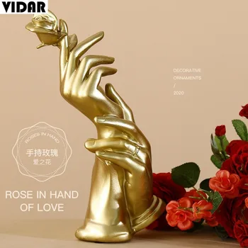 

VIDAR Nordic Light Luxury Golden Hand-held Rose Resin Decoration TV Cabinet Dining Room Living Room Wine Cabinet Decoration