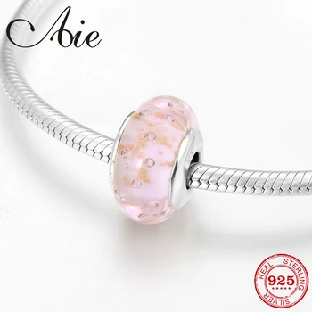 

DIY gift 925 Sterling Silver clear bubble golden pink Murano Glass Beads Fit Original European Charms Bracelet Jewelry making