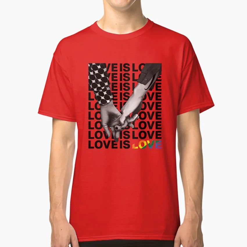 Футболка с надписью LOVE IS lgbt lgbtqia malec love is hands | Мужская одежда