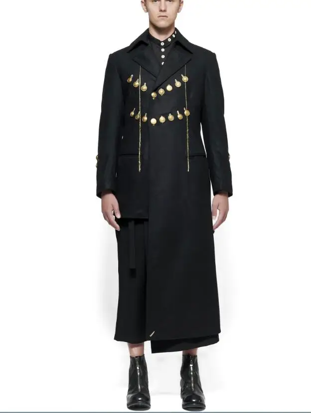 

S-7XL! 2020 Для мужчин чистый медными пуговицами из золотых кнопок, золотая нить шерстяное пальто для мальчиков