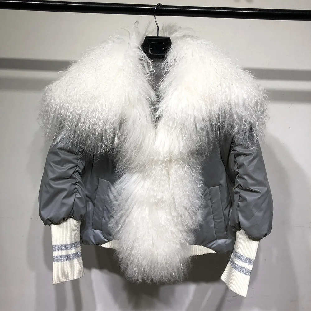 Yoloagne/Женская куртка из натурального меха, Женская парка с рукавом «летучая мышь» и воротником из овечьей шерсти