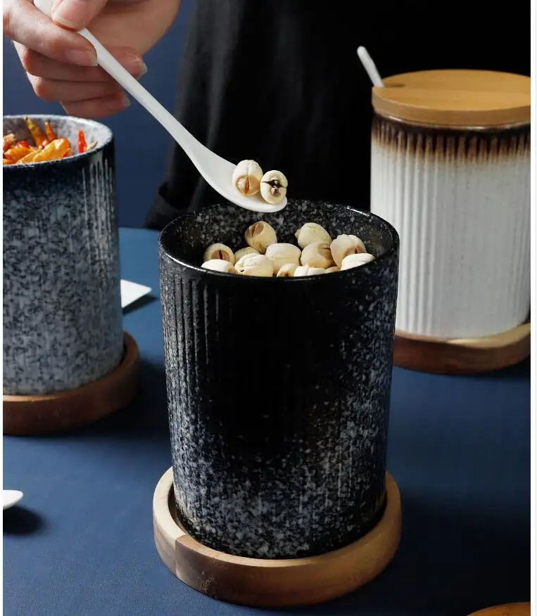 Керамический набор банок для приправ банка для хранения креативная японская Бытовая с крышкой банки для соли сахарница кухонные принадлежности коробка для приправ