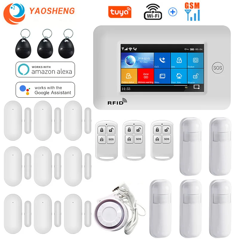 Panel táctil de 4,3 pulgadas, sistema de alarma de seguridad para el hogar, WIFI, GSM, inalámbrico, TUYA, Control por aplicación Smart life, Compatible con Alexa