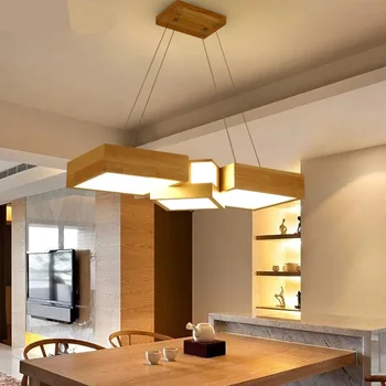 

Solid Wooden Restaurant office solid wood dining pendant lights Nordic rectangular log lamp ZH