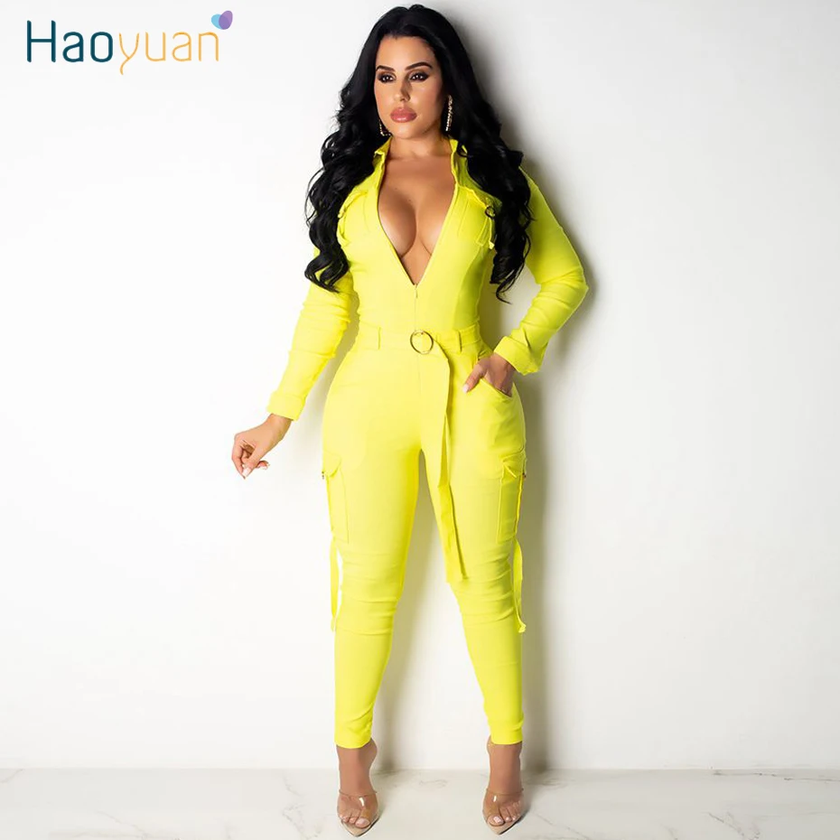 HAOYUAN с длинным рукавом Bodycon Комбинезоны модные Боди Комбинезоны цельный осень зима наряд женские комбинезоны спортивный костюм