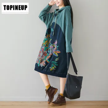 

2019 Spring New Style Style Loose-Fit Hoodie Mid-length WOMEN'S Dress floral print long bat sleeve hoodie dress