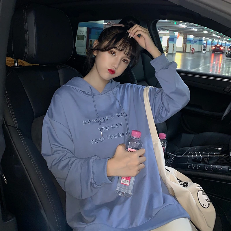 Женские толстовки Harajuku Ulzzang Kawaii, мягкие свободные, большие размеры, новые корейские студенческие тонкие женские толстовки с вышитыми буквами