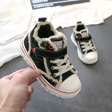 Детская зимняя повседневная обувь; Теплая обувь для детей ботильоны износостойкие с высоким берцем теплая обувь на резиновой подошве; обувь на плюшевой подкладке