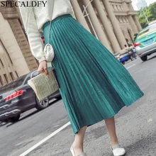 Весенние дизайнерские взлетно-посадочной полосы длинная Плиссированная юбка Для женщин цвета: зеленый, черный миди замшевые женские юбки в стиле casual Saia Jupe Femme Falda Mujer