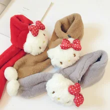 Детские теплые бархатные шали с крестиками, шарфы для детей, зимний шарф с мультяшным котом, утолщенный зимний шарф, модные теплые шали