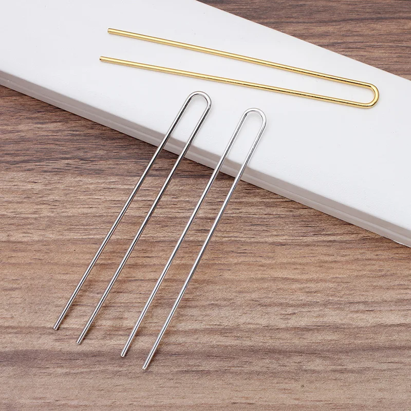 10pcs DIY Hair Sticks 110x2mm Raw Brass Gold Color U shape Hair Pins Blank Base Setting For Women Jewelry Making