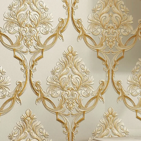 Light beige Европейский стиль Дамаск цветочные обои рулоны нетканые обои для стен Украшение дома 3D Изысканная рельефная текстура - Цвет: Light beige