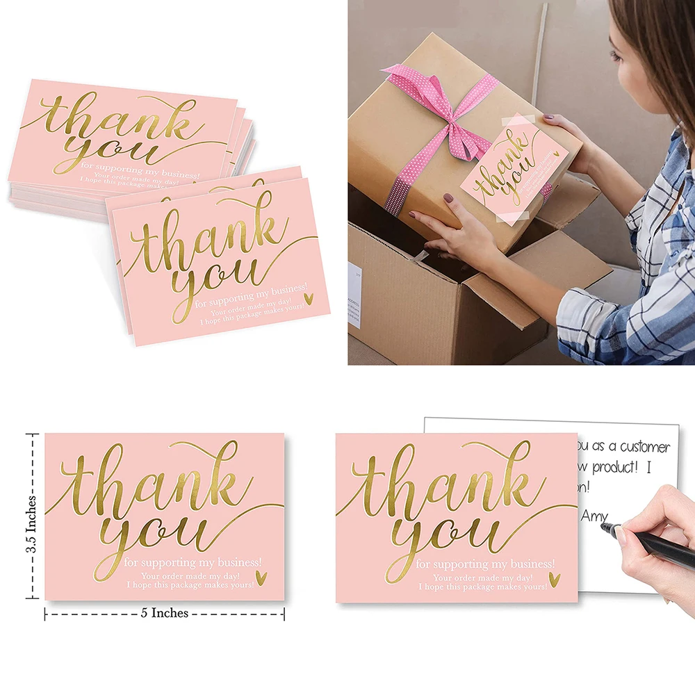 50 Sheets/set 5*9 Cm Pink Thank Card Thank You for Supporting My Small Business Goods Wrapping Decoration Greeting Card
